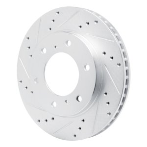 Mitsubishi L200 Brake Rotor (1) - Front Left - R1 Concepts - Drilled & Slotted - Silver - `07-`17